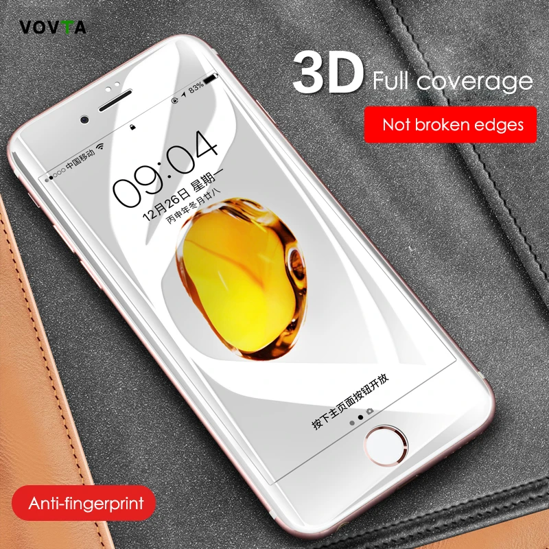 

VOVTA 9H Full Cover Edge Tempered Glass For iphone 7 6 6s 8 PLus Screen Protector Film For iphone 7 6 6s 8 Protection Glass