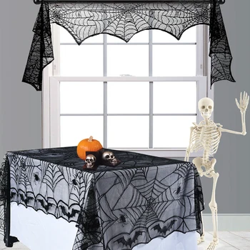 

Halloween Decoration Lace Spider Web Bat Cloak Mantle Fireplace Deco Tablecloth Table Embroidery Home Party Fountain Festival