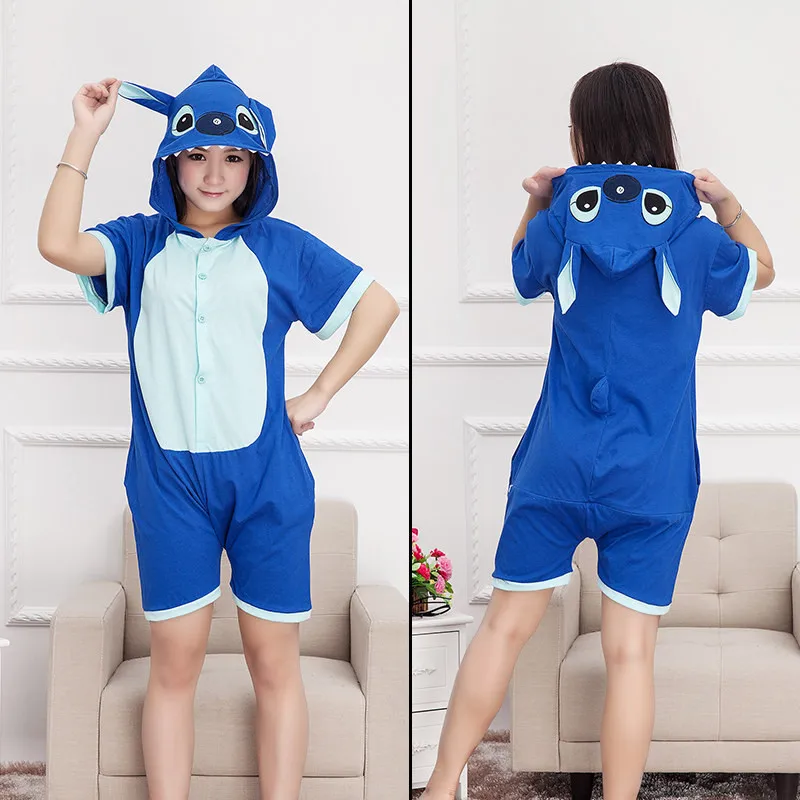 

Blue Stitch Summer for Adults Cartoon Animal Cotton Onesies Pajamas Jumpsuit Hoodies Cosplay Costumes for Adult