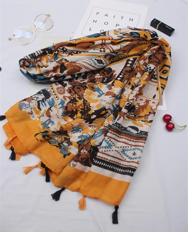 

2018 new scarf fashion women's cotton and linen national style printing bohemian style women's scarf travel holiday beach sunscr