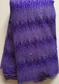 

African stone High Quality Net Lace,French Voile Guipure tulle mesh Lace Fabric For dress 5yd/lot Free Shipping ELL2842 PURPLE