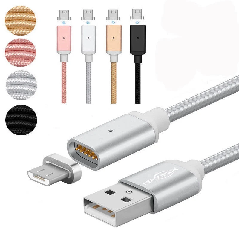 1 м нейлоновое магнитное зарядное устройство Micro USB для мобильных телефонов Xiaomi Huawei Android 2.1A Быстрая зарядка Магнит Micro USB кабель для передачи данных