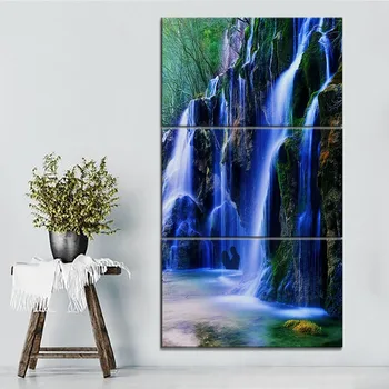 

Big Waterfall Landscape Abstract Couples Painting 3 Piece Modular Style Modern Home Decorative Wall Artwork Canvas HD Print