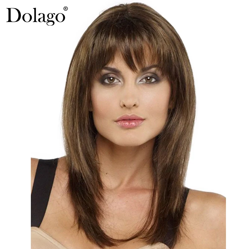 Straight Silk Base Lace Front Human Hair Wigs With Bang Kosher Jewish
