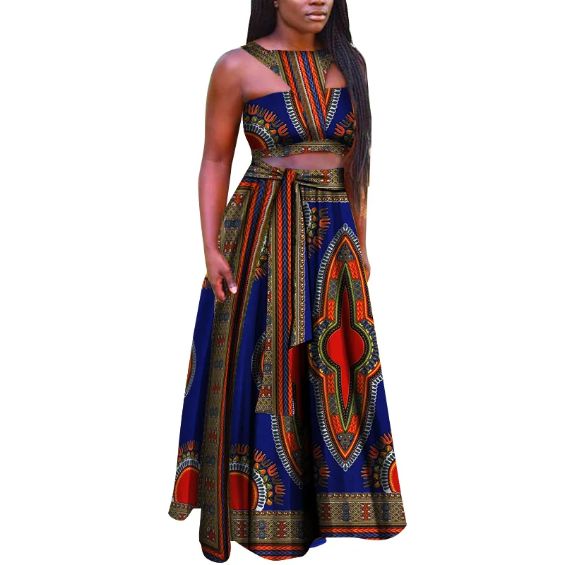 2019 африканские платья для женщин Дашики комплекты одежды леди Vestidos укороченный