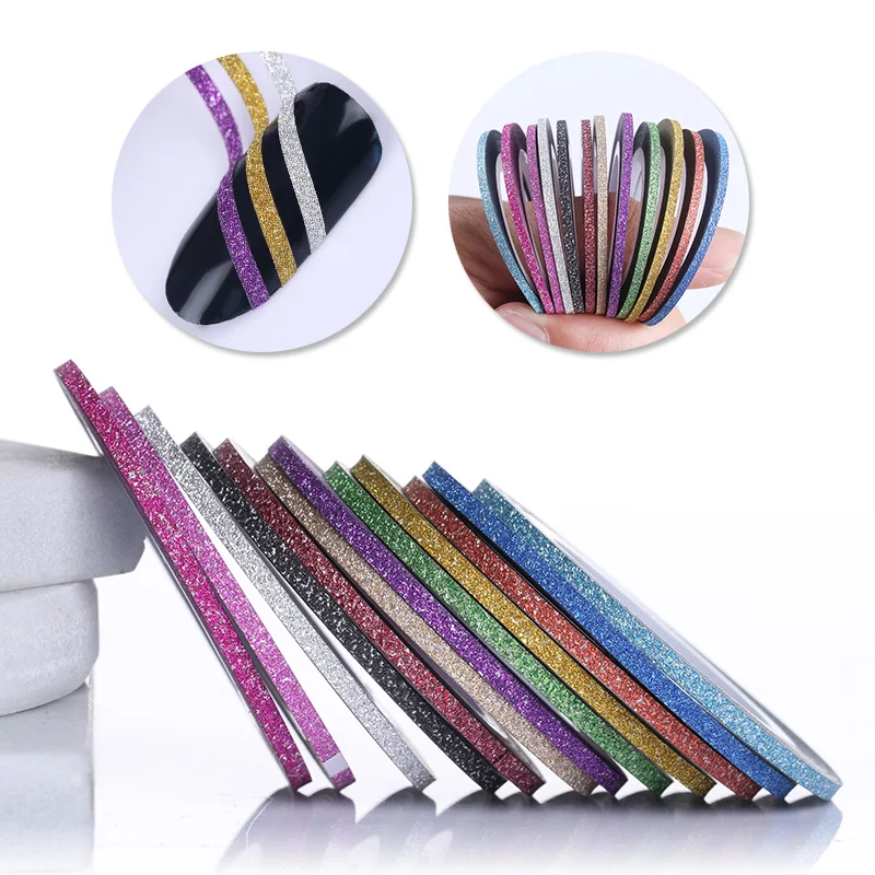 

12 Rolls 2mm Matte Nail Striping Tape Line Multi Color Nail Art Styling Tool Glitter Sticker Decal Manicure Decoration