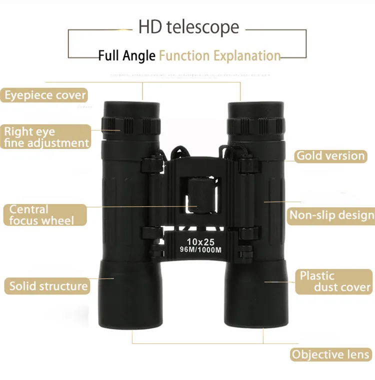 10X25 складной бинокль 96 м/1000 м HD с низким освещением неинфракрасный бинокль ночного видения для наружного нового профессионального телескопа
