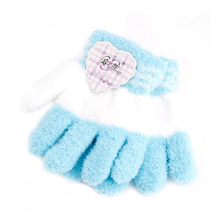 Модные новые детские зимние теплые плюшевые вязаные перчатки ярких цветов, мягкие зимние аксессуары, варежки - Цвет: LB