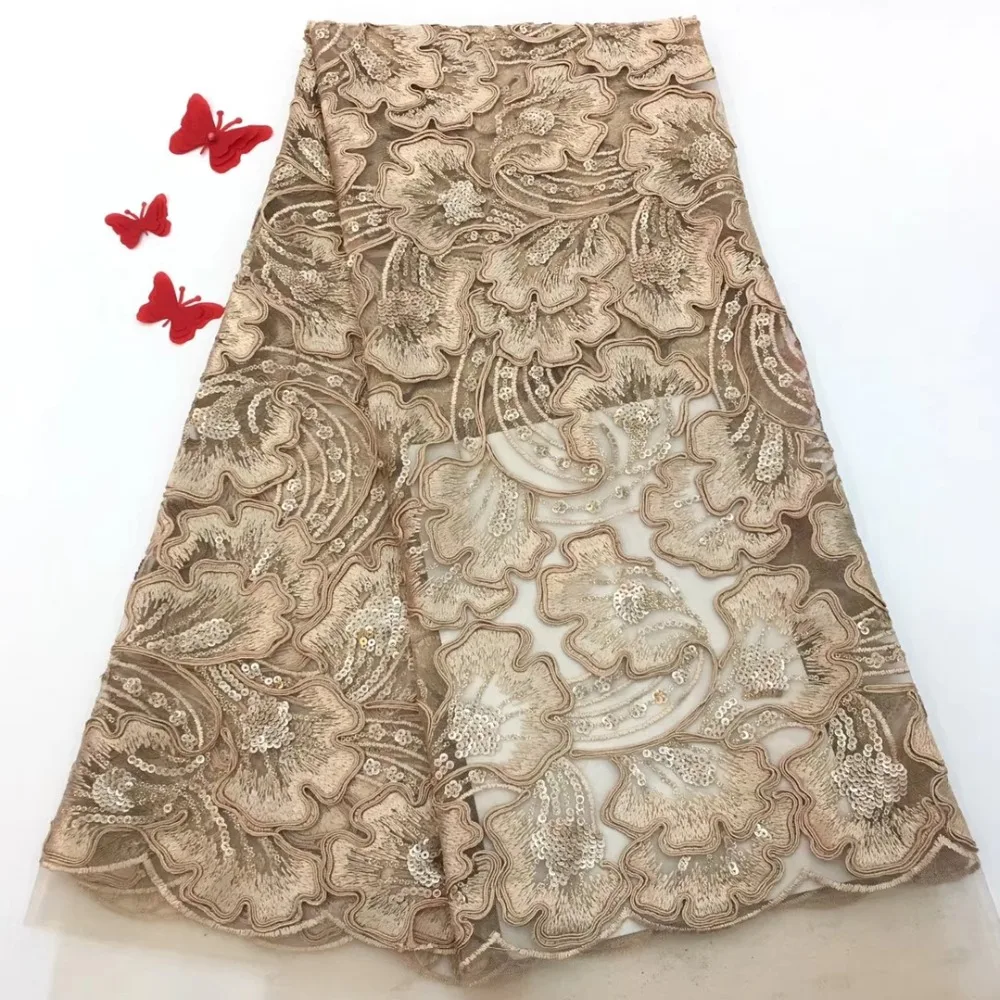 

2019 sequins African Lace Fabric bone rope Embroidery Tulle Lace Fabric For Nigerian Wedding Party Dress jiano252