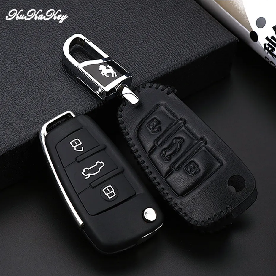 

Remote Auto Keychains Protection Shell Genuine Leather Cover Key Case For Audi A6 A1 Q3 Q7 TT R8 A3 S3 Flip Key Car Accessories