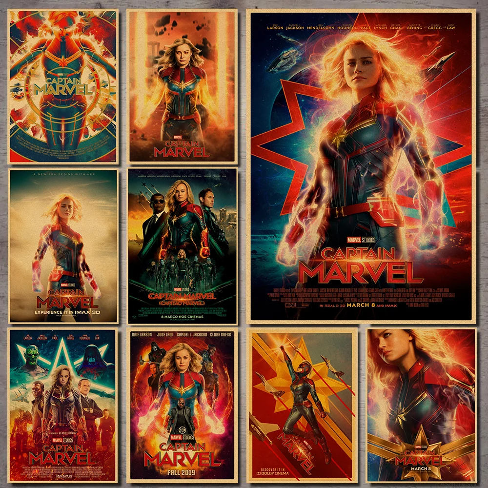 

New Captain Marvel Movie Retro Poster Vintage Kraft Paper Poster Good Quality Printed Art Decorative Home Room Wall Sticker A3