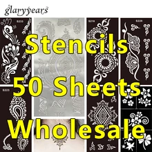 50 штук оптом средний полый хна тату трафарет Рисование пастой унисекс рука талия тело искусство Татуировка-картина Трафаретный временный