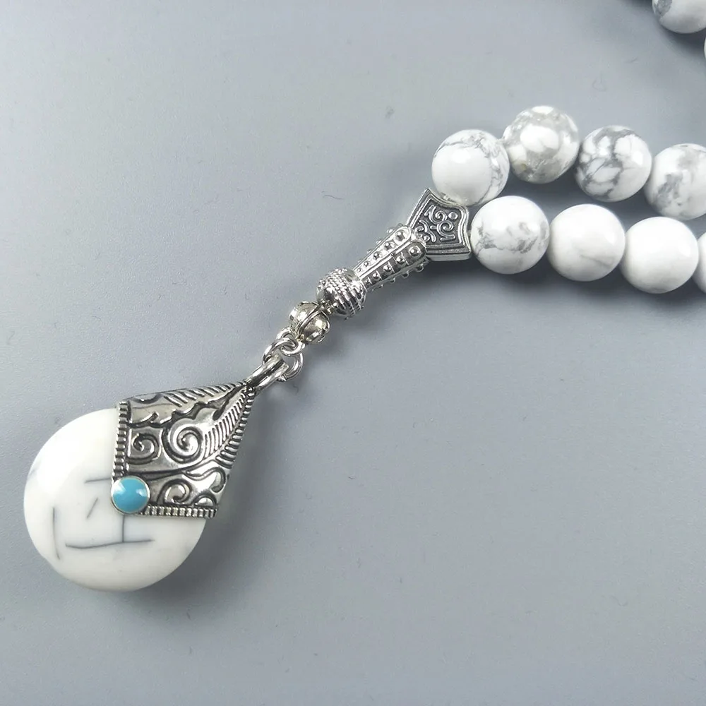 Новый дизайн Белый Howlite 10 мм натуральный камень tasbih с кулоном для мусульманских