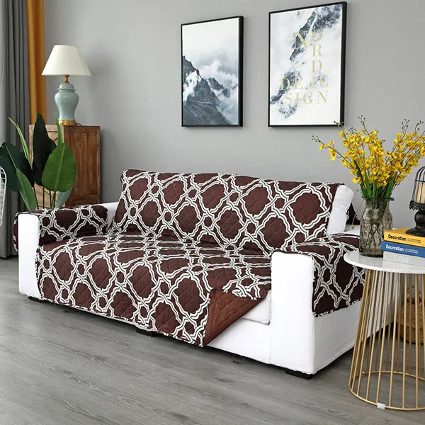 Двусторонняя диванная подушка для домашних животных, собак, диванные чехлы, съемный диван кресло-кровать, чехол в клетку с принтом, Защитная крышка для мебели - Цвет: Coffee