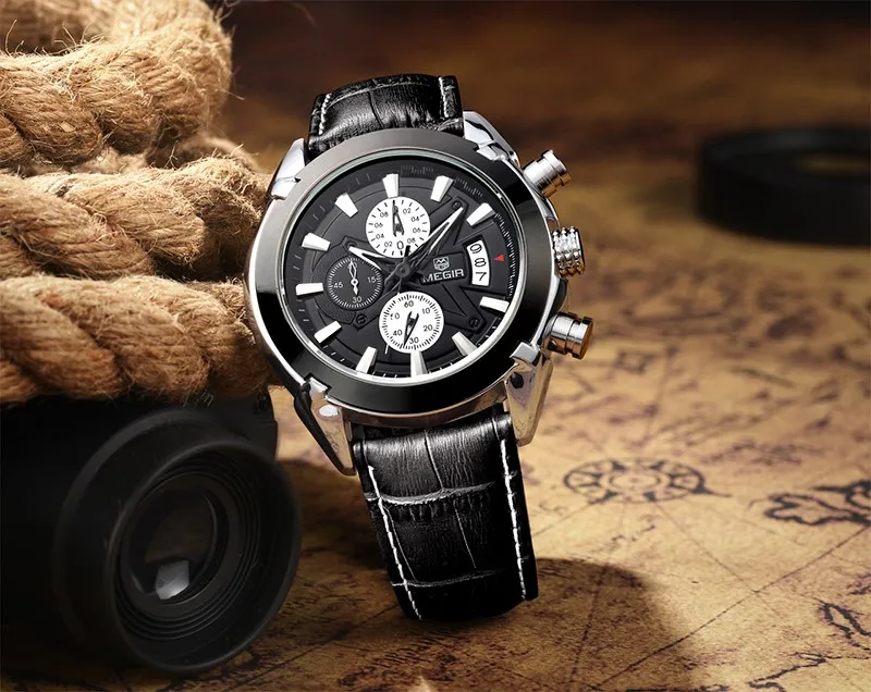 Megir оригинальные мужские кварцевые часы Reloj Hombre кожа бизнес часы мужские часы хронограф армии военные часы спортивные для мужчин