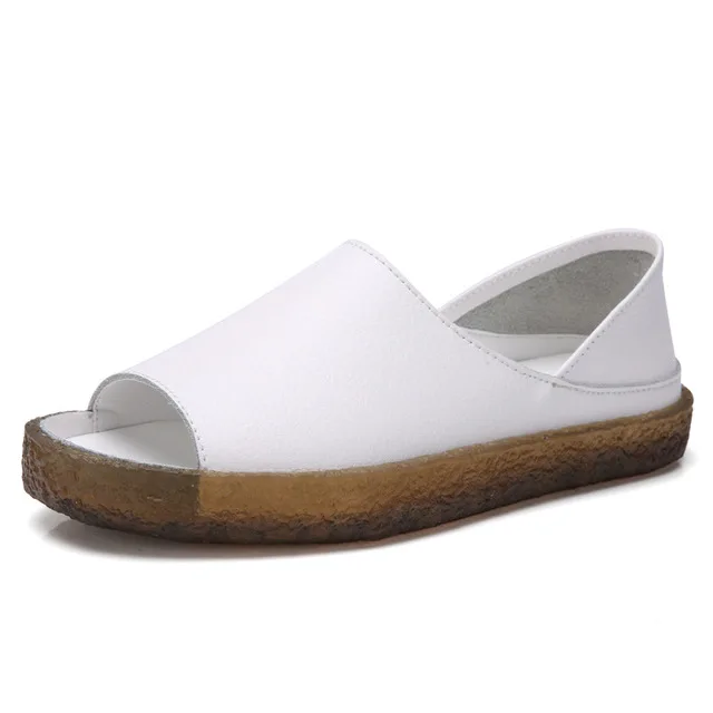 Летние женские сандалии из натуральной кожи с открытым носком; женская модная повседневная обувь на плоской подошве; сандалии-гладиаторы для беременных; A705 - Цвет: Y035 white