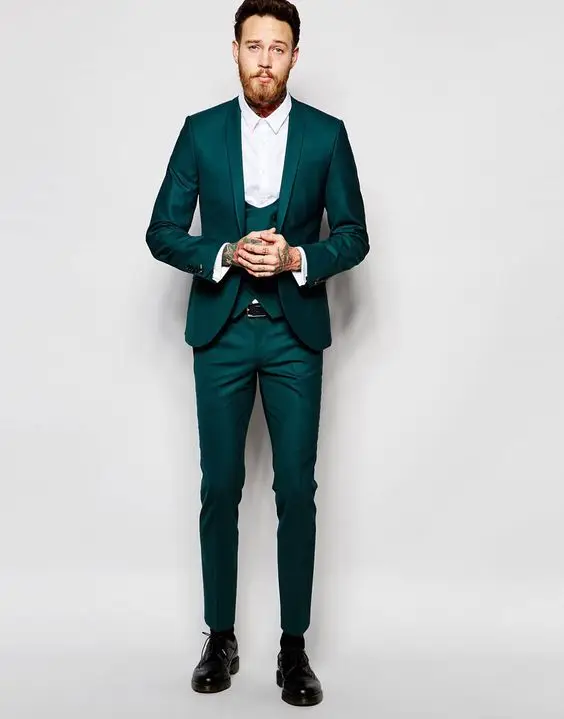 green skinny suit