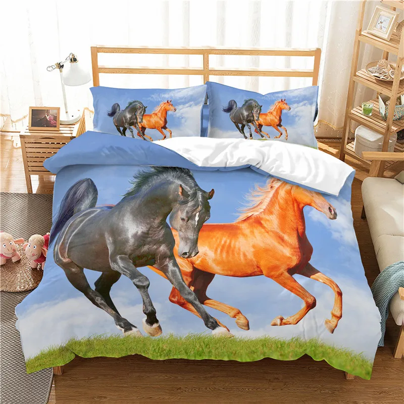 

3D print Bedding set horse two horses running together happy kids'/lovers' gift Duvet cover set Home Textiles