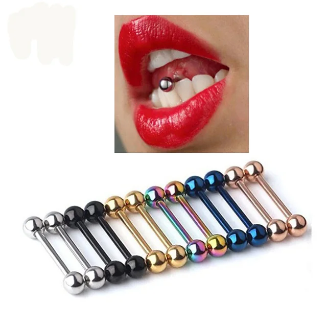

MODRSA 1piece 10 Colors Stainless Steel Tongue Piercing Septum Industrial Barbell Earrings Tongue Rings Body Piercing Jewelry