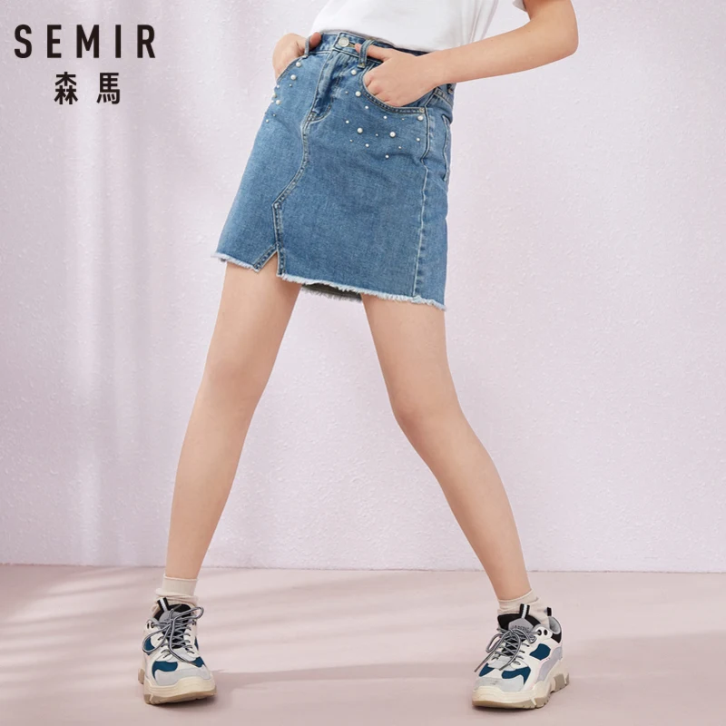 Женская джинсовая юбка SEMIR летняя тонкая танин 2019|Юбки| |