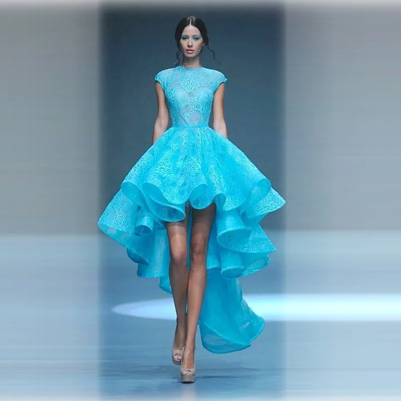 Новый Chic Стильный Высокий Низкий Передний Короткие Длинные Вернуться Кружева