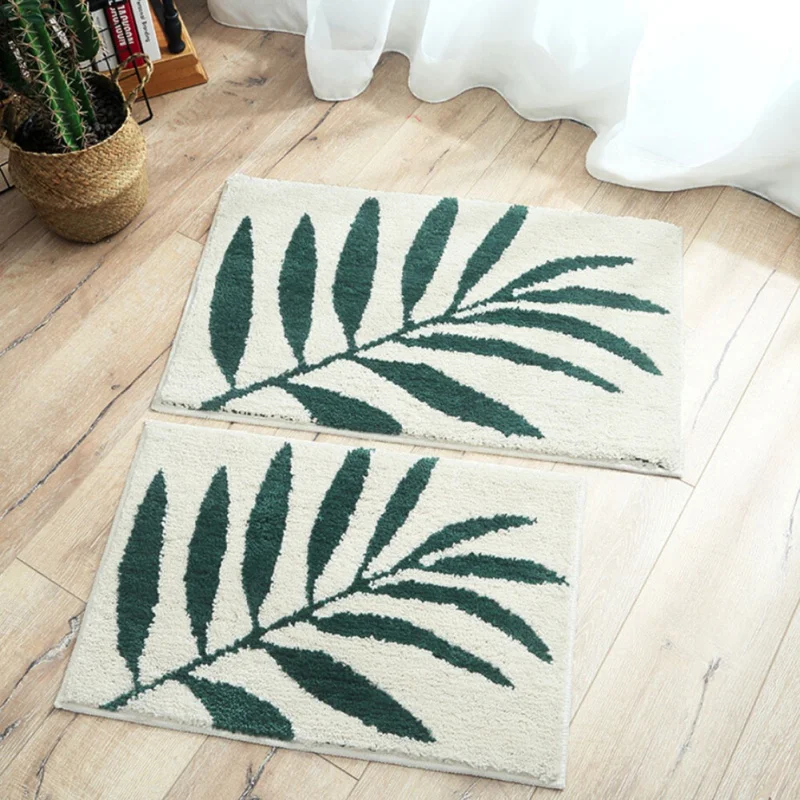 Green Leaves Thickened Flocking Door Mats Carpet Entrance Indoor Floor Mat Non-slip Doormat Rug Bathroom Absorbent Toilet
