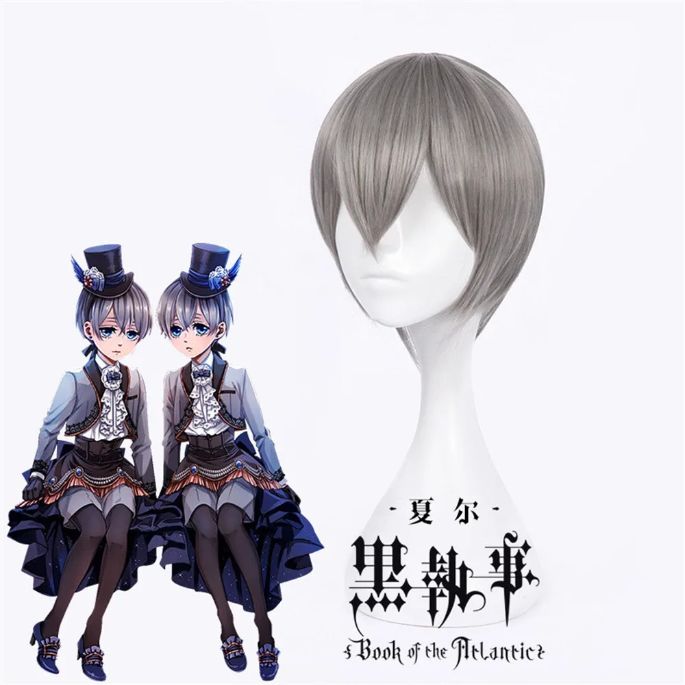 

Anime Black Butler Kuroshitsuji Ciel Phantomhive Wigs Grey Heat Resistant Synthetic Hair Cosplay Wig