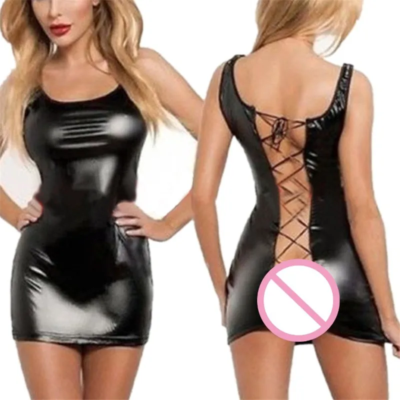 XXL Plus Size Lingerie Sexy Latex Open Crotch Babydoll Porn Sexy Lingerie For Women Role Play Sexy Costumes Underwear Sex Dress