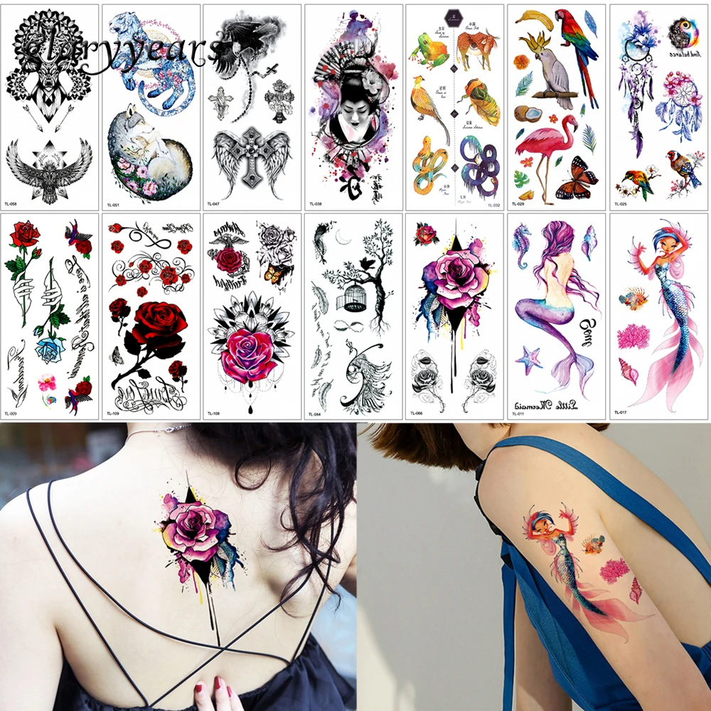 

9*19cm glaryyears 5 Sheets Watercolor Body Tattoo WST-TL Temporary Waterproof Tattoo Sticker Wolf Fox Animal Flower Jewelry 2019