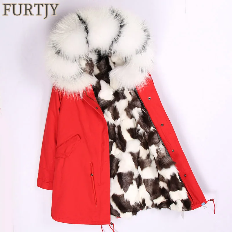 

2018 New Winter Long Jacket Parkas Real Fur Coat With Big Raccoon Fur Collar Hooded Detachable Real Fox Fur Liner Warm Jackets