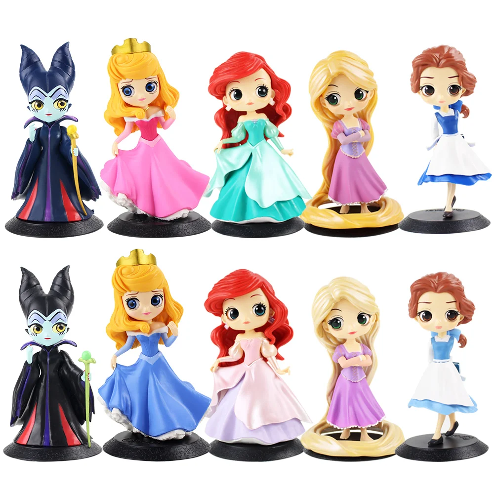 Q Posket Princess Figures Mermaid Ariel Rapunzel Belle QPosket Characters Collectible Modle Dolls Kids Girls Toys Gifts