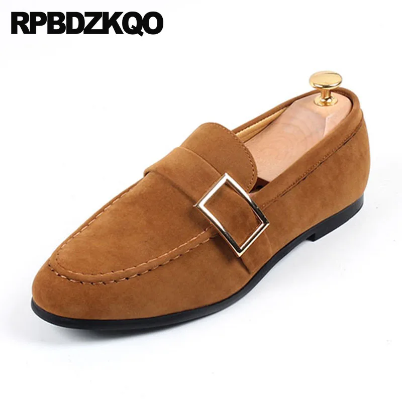 

Brand Runway Loafers Black Fashion Round Toe Suede Elevator Men Casual Brown Shoes Red Soft Soled Spring Metal British Style