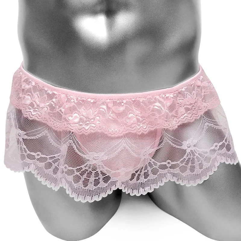 

Sissy Pouch Panties Skirted Thong Underwear Floral Lace Mesh See Thru Men G string Transparent Sissy Gay Breathable Nightwear