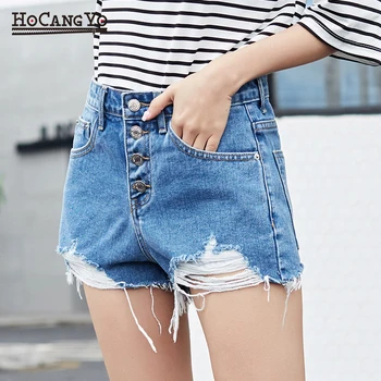 

2019 Summer Women Denim Shorts High Waist Loose Sexy Hole Ripped Short Jeans for Women Casual Tassels Wide Leg Shorts Plus Size