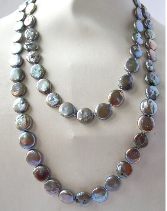

FREE shipping>>> >>> 50'' 14MM Gray Coin Freshwater Pearl Necklace 6.07