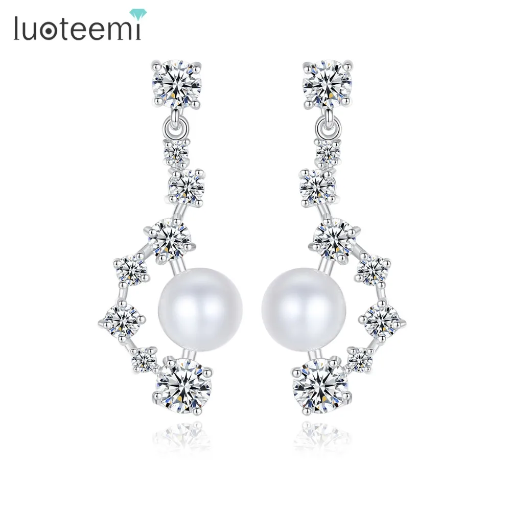 

LUOTEEMI Brand Simple Design Drop Earrings for Women Fashion Flower Imitation Pearl Brincos Dangle Bijoux Party Jewelry Gift