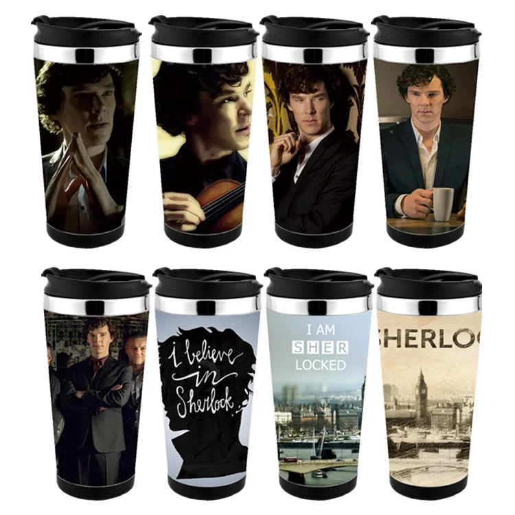 

Free shiping 450ml double wall coffee cup Sherlock Season mug without any leak can design mug