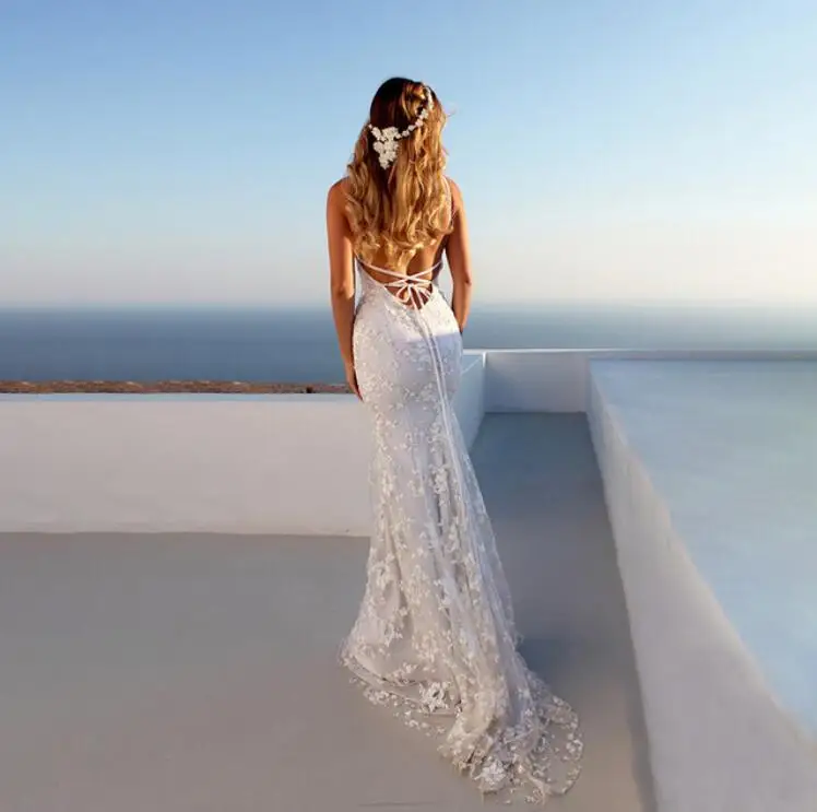Летнее белое кружевное длинное платье в богемном стиле с низким вырезом на спине и открытой спиной, платье русалки, женские платья, одежда для медового месяца