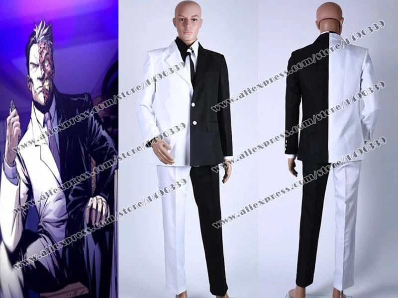 Batman TwoFace Harvey Dent Cosplay Costume Tie Jacket Black White Suit Outfit Fashion Specialty