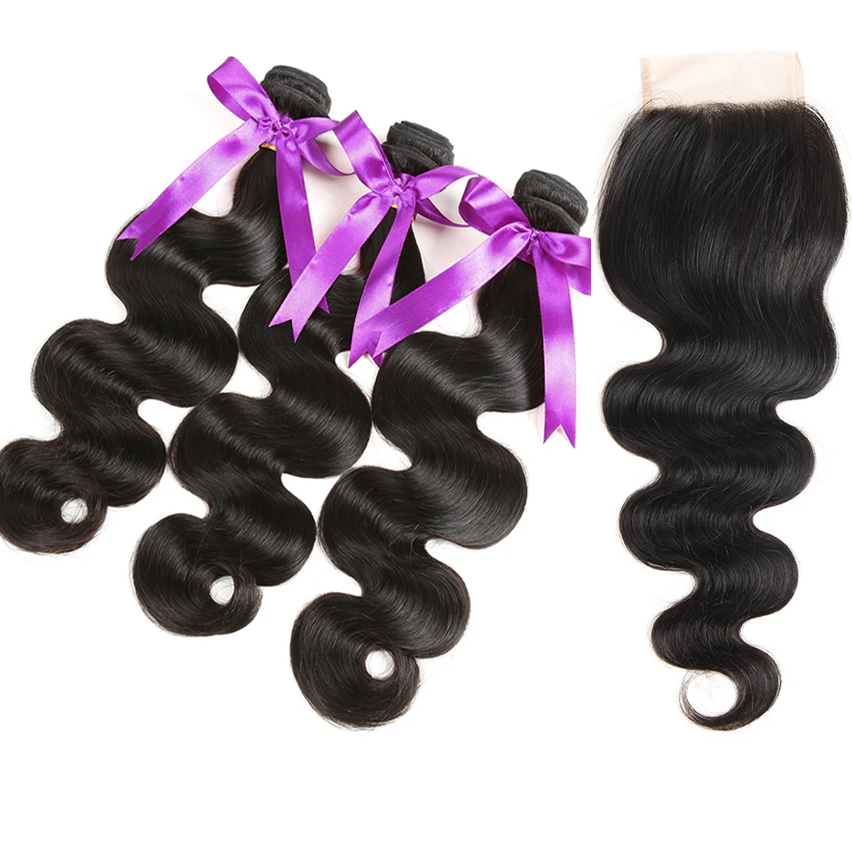 Peruvian Hair Bundles With Frontal Bodywave Closure No-Remy Natural Wave 4*4 Extension | Шиньоны и парики