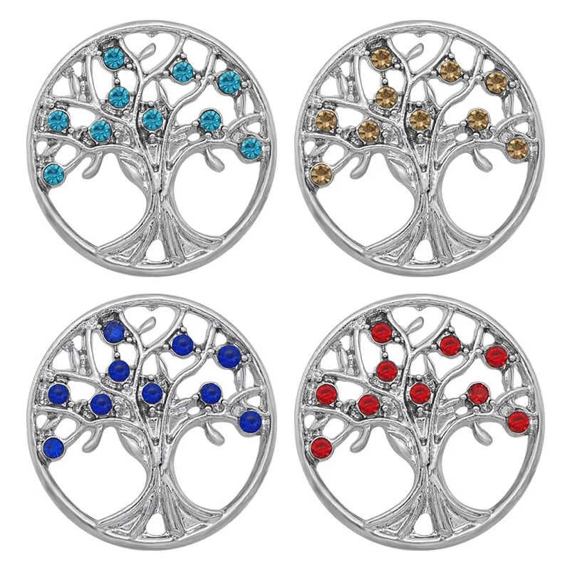 

Fashion 7 colors rhinestone Hollow Life tree 20mm snap buttons for 18mm snap bracelet snap jewelry KZ1454 wholesale