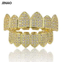 Jinao для хип-хопа зубы Grillz цвет чистого золота покрытием микро Pave CZ камни Топ и нижние грилзы Рот зубы комплект решеток корабль от нас