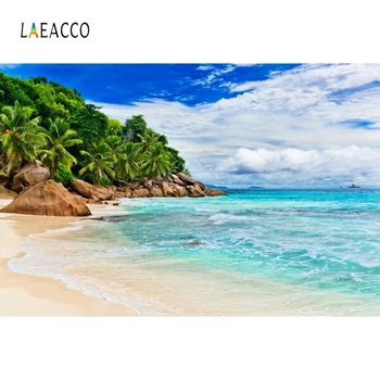 

Laeacco Sky Clouds Sea Beach Palm Tree Island Summer Photography Backgrounds Customized Photographic Backdrops For Photo Studio