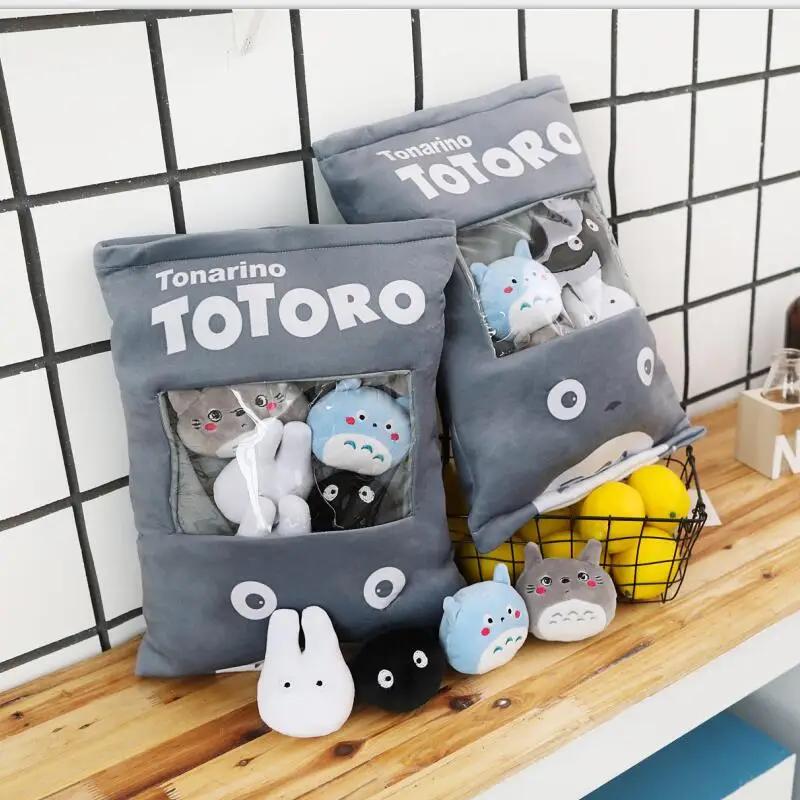 

A Bag Of Plush Totoro Pudding Pillow Stuffed Soft 8 pcs Black Cat White Blue Totoro Plush Toys For Children Gift