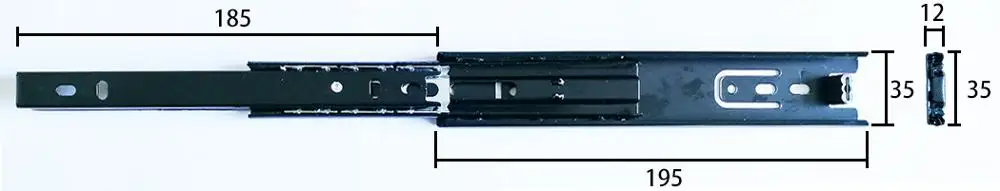 1 Pair Black Telescopic Cabinet Drawer Slide 8 Inch 35mm Width