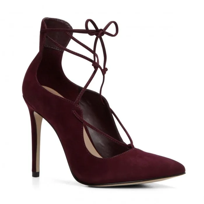 Pointed toe red wine cross tied high thin heel elegant style concise women shoes fashion pumps hot sale  newest spring shoes