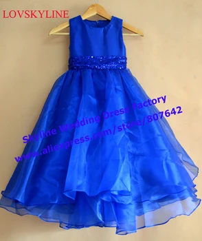 

Real photo Custom 1-14 years Kids Blue Big Bow Sequined sashes Ball Gown top grade Flower Girl Dresses Girls Pageant Dress