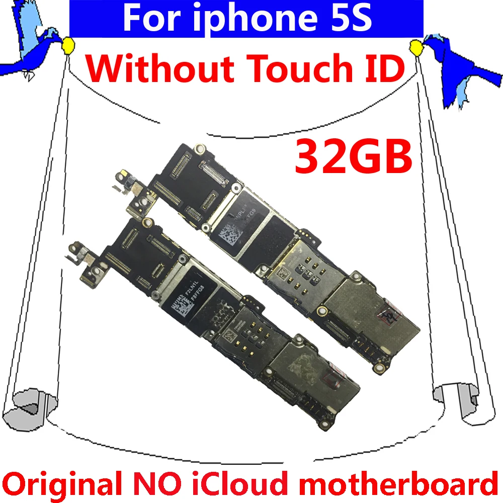 

32gb Original IOS for iphone 5S motherboard without touch ID full unlocked mainboard for iphone 5 S 32g logic board with chips