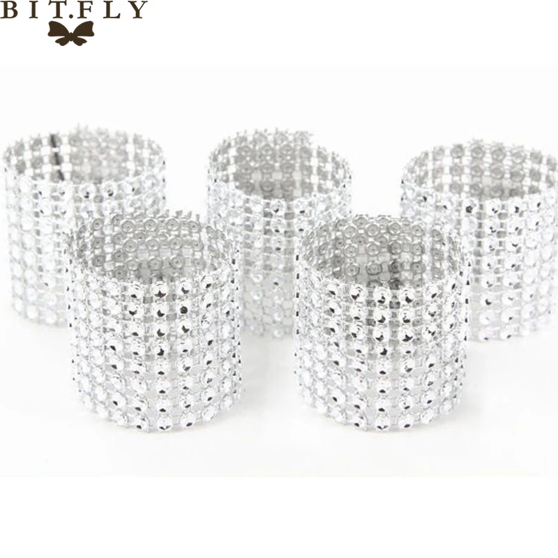 

100X Diamond Mesh Wrap 8 Rows Silver/Gold Wedding Chair Sash Napkin Rings DIY favors for free shipping with high quality