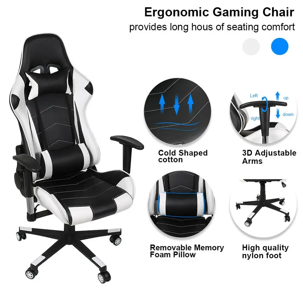 

Ship From US Ergonomic Computer Gaming Chair Racing High Back PU Leather Adjustable Angle 360 Degree Swivel Game Chair Hot Sale
